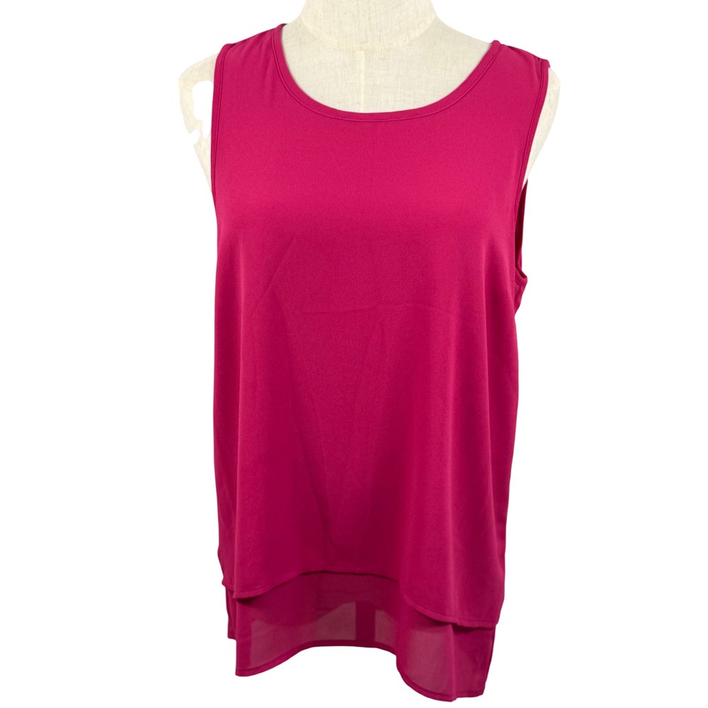 Michael Michael‎ Kors Womens M Tank Top Magenta Pink Split Back Layered GUC